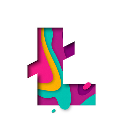 Paper cut letter L with stroke. Realistic 3D multi layers papercut effect isolated on white background. Polish alphabet letter font. Decoration element for birthday or wedding greeting design.のイラスト素材