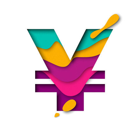 Yen or Yuan currency sign of paper cut origami elements. Alphabet letter with 3d multi layers papercut effectのイラスト素材