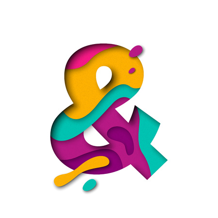 And symbol or ampersand logogram sign of paper cut origami elements. Alphabet letter with 3d multi layers papercut effectのイラスト素材