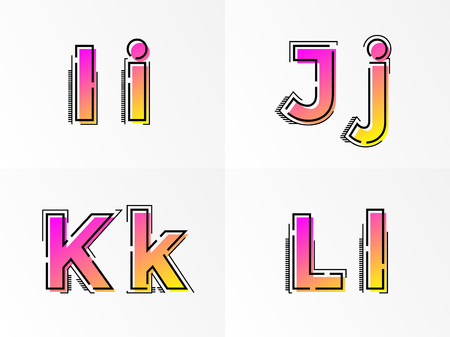 Modern alphabet set with letter I, J, K, L. Vector abstract font with gradient color and line design on white background for poster title headline or corporate identity typography.のイラスト素材
