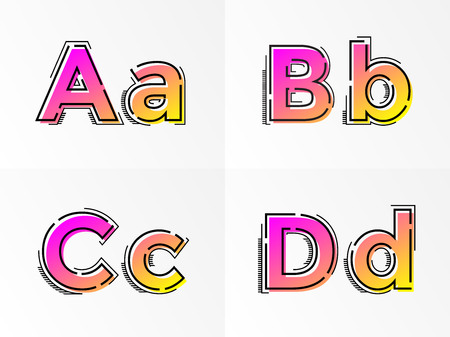 Modern alphabet set with letter A, B, C, D. Vector abstract font with gradient color and line design on white background for poster title headline or corporate identity typographyのイラスト素材
