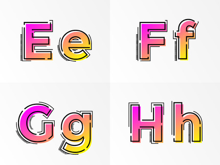Modern alphabet set with letter E, F, G, H. Vector abstract font with gradient color and line design on white background for poster title headline or corporate identity typography.のイラスト素材
