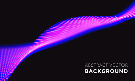 Neon light in technology digital motion. Blue futuristic glowing wave or spiral 3D LED lights vibe flow on black vector background for television festival backdropのイラスト素材