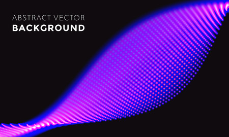 Digital wave light with 3D lights digital technology. Vector neon LED illumination in wave splash motion on black for tv music festival performance screen backgroundのイラスト素材