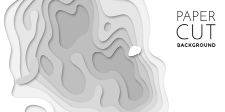 3D papercut banner of gradient white paper layers. Vector background design of horizontal abstract smooth origami shape paper cut, flowing liquid texture or topography concept for website templateのイラスト素材
