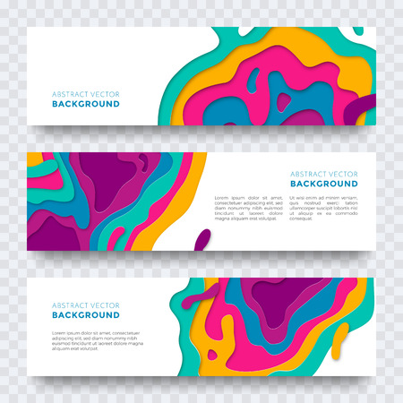 Banner design with abstract paper cut texture for brochure cover, leaflet, poster. Modern vector multi color gradient layers pattern templateのイラスト素材