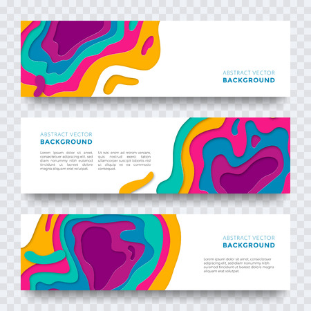 Banner templates set with modern papaer cut texture. Vector multi color layers texture pattern design for web landing page, leaflet or posterのイラスト素材