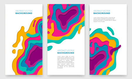Abstract design cover with multi color layers paper cut pattern effect design for banners, posters or flyer and brochure cover template. Vector illustration of abstract gradient texure background.のイラスト素材