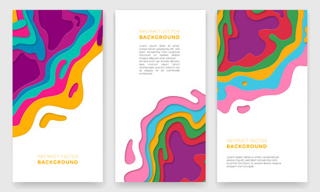 Banner design with abstract paper cut texture for brochure cover, leaflet, poster. Modern multi color layers gradient pattern template illustration.のイラスト素材