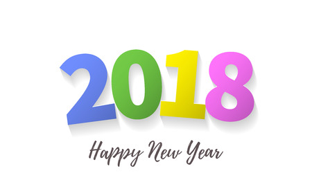 2018 Happy New Year greeting card on white premium background. Trendy creative color numbers and wish text for Christmas holiday vector poster designのイラスト素材