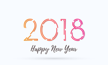 2018 Happy New Year greeting card on white background with trendy creative numbers and wish text for Christmas holiday poster designのイラスト素材