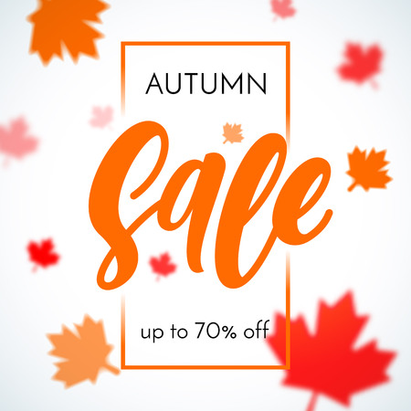 Autumn sale background with falling red and orange maple leaves. Vector discount offer banner with autumnal design for promo poster, leaflet, web bannerのイラスト素材