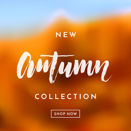 Autumn sale poster for fall shopping with maple leaf blur and discount text for new shop collection. Vector autumnal orange design for promo poster, leaflet or web banner,のイラスト素材
