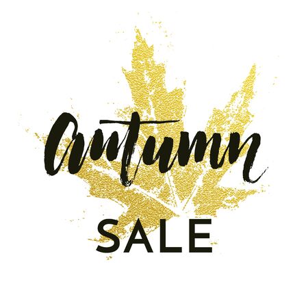 Autumn sale poster with golden maple leaf.のイラスト素材