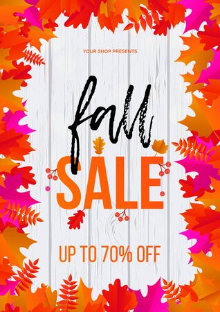 Fall sale poster or web banner template for September shopping promo or 70 percent shop discount.のイラスト素材