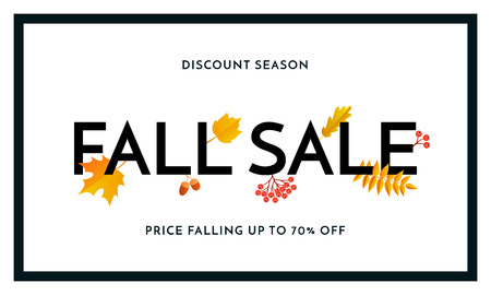 Fall sale poster or autumnal shopping promo banner of autumn maple leaf, oak acorn foliage and discount text. Vector design for shop leaflet or fall sale web banner background.のイラスト素材