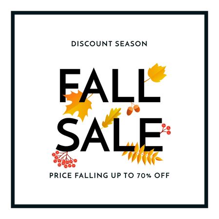 Fall gold sale poster or September shopping promo banner for autumnal discount. Vector autumn maple and oak acorn leaf foliage or sale text design for online shop, or web banner background.のイラスト素材