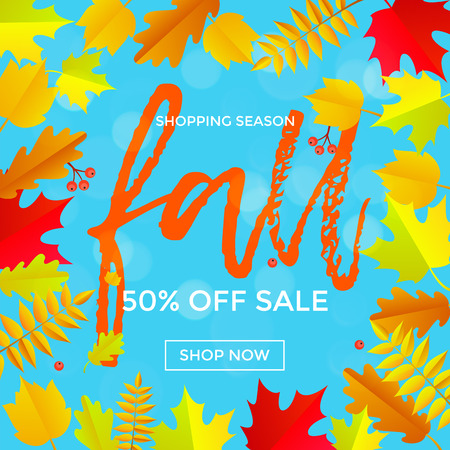 Fall sale banner with gold discount text for autumn shopping promo or autumnal shop design. Vector maple and oak acorn leaf foliage fall, mushroom and berry background for leaflet or sale web posterのイラスト素材