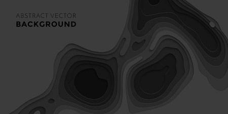 3D papercut banner of gradient black paper layers. Vector background design of horizontal abstract smooth origami shape paper cut.のイラスト素材