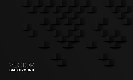 Abstract black background with brick shadow texture. Vector 3d white geometric backdrop. Simple clean black texture. 3D Vector interior wall panel patternのイラスト素材