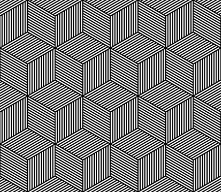 Seamless vector pattern line texture with abstract hexagon grid 3d cube structure. Striped geometric honeycomb wallpaper design for wrapping, cover template.のイラスト素材