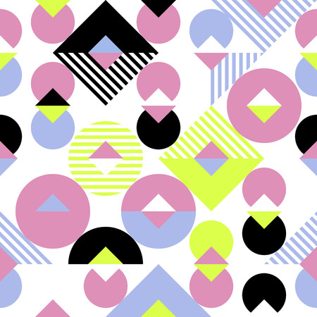 Geometric abstract pattern background of seamless squares, circles and rhombus triangle mosaic swatch texture.のイラスト素材