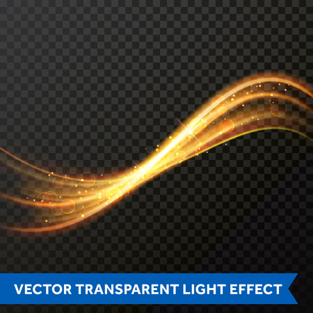 Light line gold swirl effect of magic sparkle trail on transparent background. Vector glitter light fire flare trace and bokeh light glitter round wave line with sparkling particlesのイラスト素材