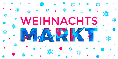 Weihnachtsmarkt banner background for German Weihnachten Christmas holiday market poster. Winter snowflakes pattern and vector paper cut multi color layers text carvingのイラスト素材