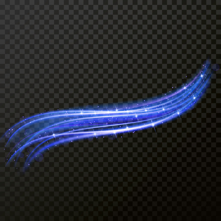 Light multi line tracing effect. Vector neon fire flare trace of magic sparkle swirl trail. Bokeh light glitter round waves and lines with sparkling particles twirl on transparent backgroundのイラスト素材