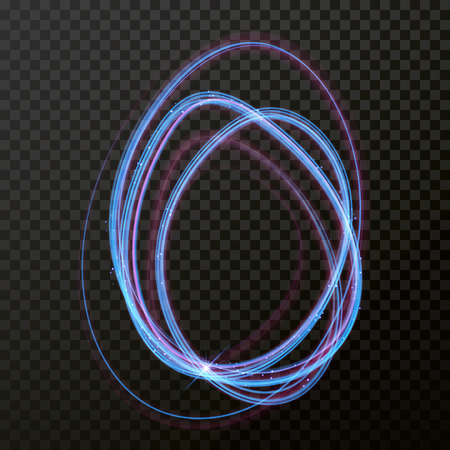 Circle light line neon blue effect. Vector fire glitter light flare trace. Bokeh light glitter round wave line with sparkling particles. Magic sparkle swirl trail effect on transparent backgroundのイラスト素材