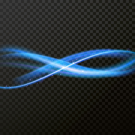 Light line neon swirl effect. Vector glitter light fire flare trace. Magic sparkle swirl trail effect. Bokeh light glitter round wave line with sparkling particles on transparent backgroundのイラスト素材