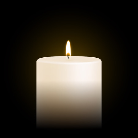 Candle light or candlelight flame isolated 3D icon on black background. Vector burning white candle for Diwali festival, birthday and New Year Christmas or memorial prayer day design or weddingのイラスト素材
