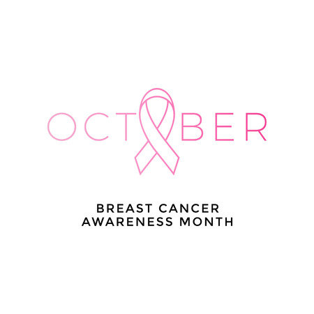 October breast cancer emblem sign for awareness month. Vector pink icon in modern flat line style.のイラスト素材