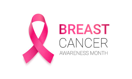 Breast cancer awareness month symbol emblem with vector pink ribbon sign. Vector support awareness icon on white background.のイラスト素材