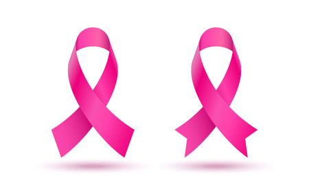 Pink ribbon symbol for breast cancer awareness month. Vector bow support icon for people fighting against cancerのイラスト素材