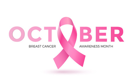 October breast cancer emblem sign for awareness month with pink ribbon symbol.のイラスト素材