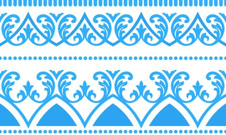 Floral ornament seamless flourish pattern of flowery adornment of leaf and flower tendril geometric floral vintage or royal motif background. Vector interior wallpaper border design elementのイラスト素材