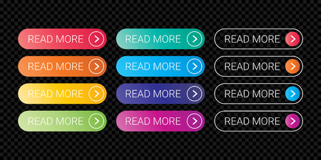 Read More web button flat design template with color gradient style. Vector web page button element isolated internet site page thin line outline modern button icons set on transparent backgroundのイラスト素材