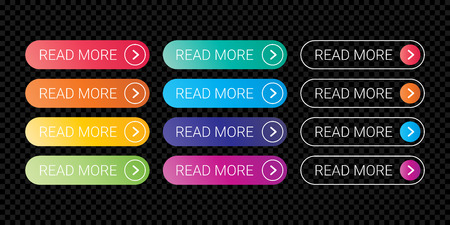 Read More web button flat design template with color gradient style. Vector web page button element isolated internet site page thin line outline modern button icons set on transparent background