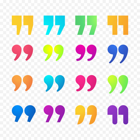 Quotes or citation comma sign or quote mark icons. Vector isolated color gradient flat quotes symbols for discussion chat or conversation blockquoteのイラスト素材