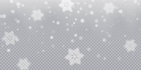 Falling snowflake pattern background of white cold snowfall overlay texture isolated on transparent background. Winter Xmas snow flake ice elements template for Christmas of New Year holiday designのイラスト素材