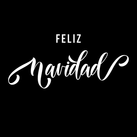 Feliz Navidad Spanish Merry Christmas hand drawn calligraphy modern lettering text for Christmas greeting card. Vector festive flourish ornamental winter holiday quote on white backgroundのイラスト素材