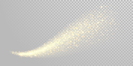 Christmas holiday golden glitter light wave white background template of sparkling gold particles and shiny confetti effect. Vector glittering shimmer glare trail for New Year or Christmas designのイラスト素材