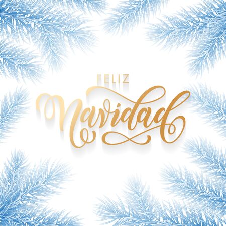 Feliz Navidad Spanish Merry Christmas holiday golden hand drawn calligraphy.のイラスト素材