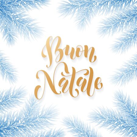 Buon Natale - Italian Merry Christmas holiday golden hand drawn calligraphy text for greeting card vectorのイラスト素材