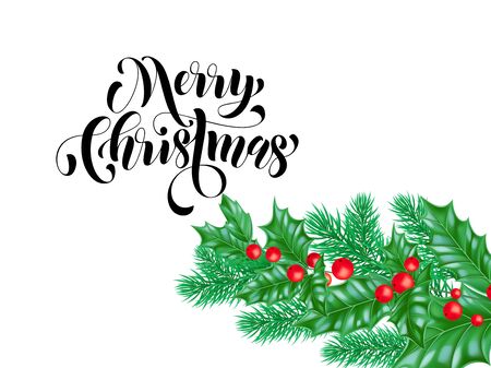 Merry Christmas holiday hand drawn quote calligraphy lettering greeting card templateのイラスト素材