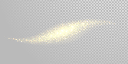 Christmas holiday golden glitter light wave background template of sparkling gold particles and shiny confetti effect. Vector glittering shimmer glare trail for New Year or Christmas white designのイラスト素材