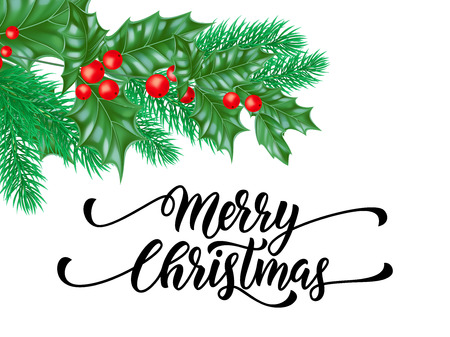 Merry Christmas holiday hand drawn quote calligraphy greeting card template.のイラスト素材