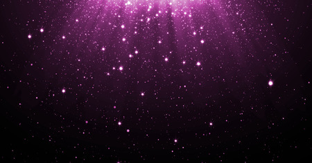 Abstract purple glitter particles background with shining stars falling down and light flare or glare overlay effect above for luxury premium product design template backdrop. Magic light radianceの写真素材