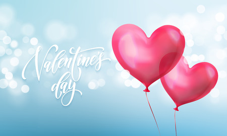 Happy Valentine's day lettering text and Valentine red crystal heart for greeting card background vector Valentine's day greeting card design template of blue light shine.のイラスト素材